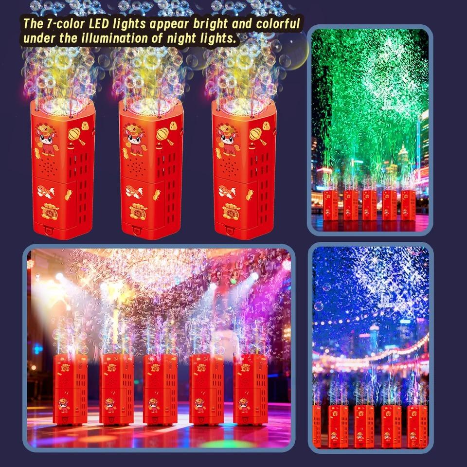 2026 New Year Firework Bubble Machine 20 Holes Bubble Blower Electronic Automatic Bubbles Maker with Music Light for Wedding Kids Party Christmas Gift
