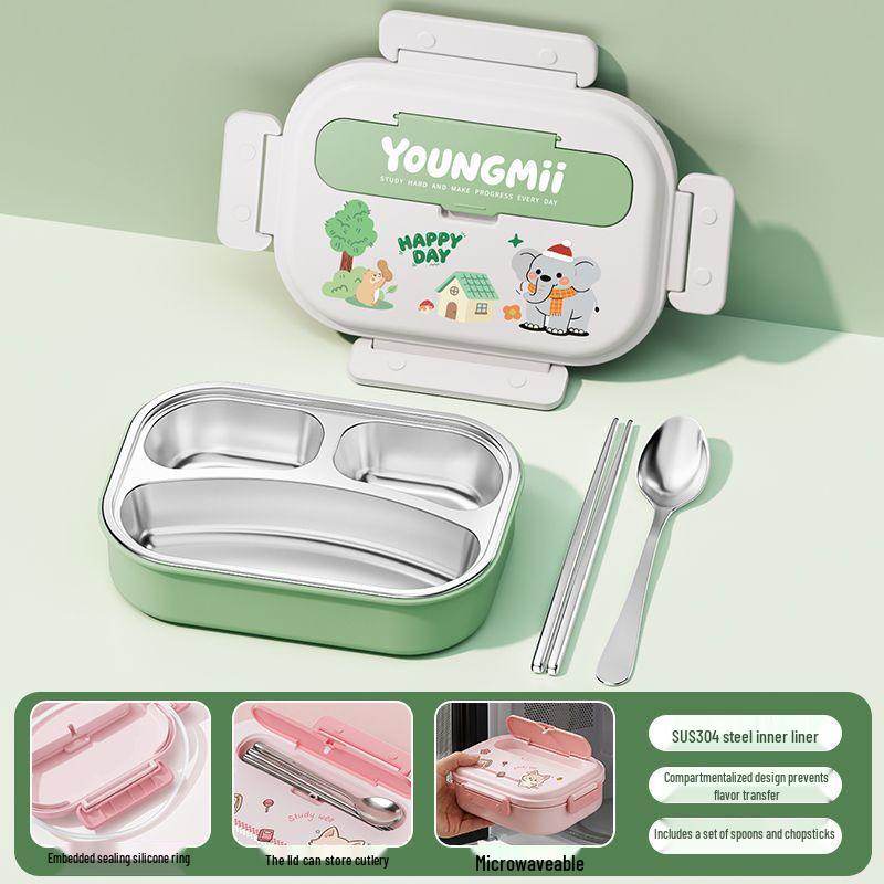 304 Stainless Steel Insulated Bento Box - Student Lunchbox with Food Compartments