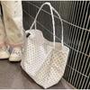 Women's Polka Dot Canvas Tote Bag Large Capacity Korean Style Casual Shoulder Bag Lightweight Student Handbag For School Commute