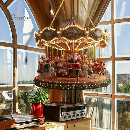 Santa Claus Carousel Pendants Christmas Carousel/Snow Cottage Hanging Ornament, Double-Sided Double Sided Printed Acrylic Charms Pendant for
