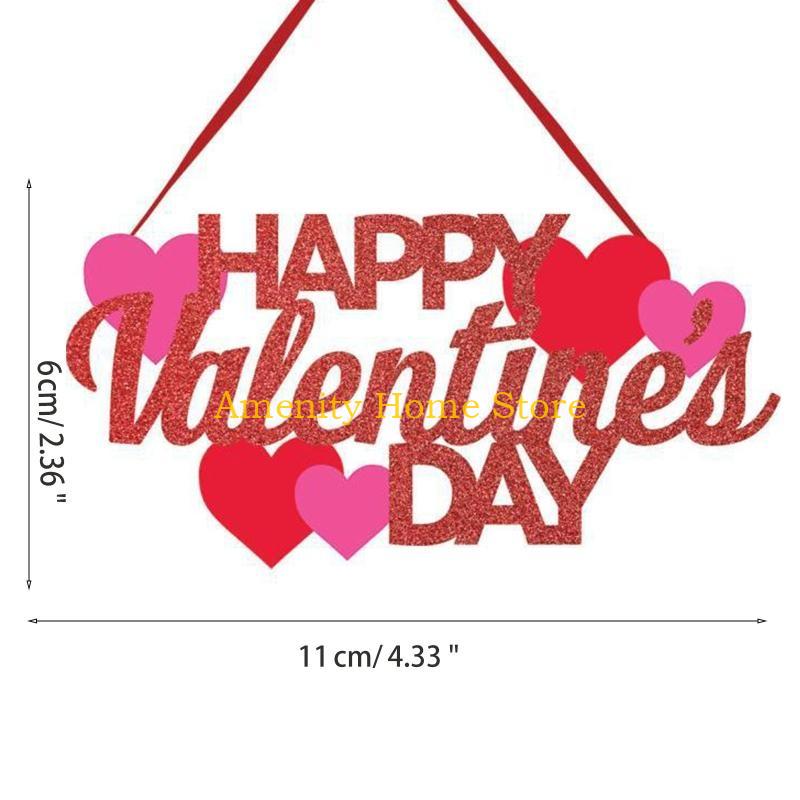 F26C Happy Valentine's Day Sign Valentine's Day Love Heart Pendant Hanging Ornament for Home Romantic Party Wall Window Door