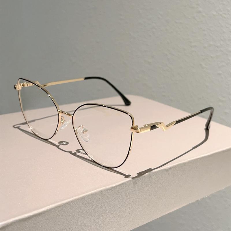 Trendy Retro Metal Cat Eye Frame Fashion Korean Style Women's Glasses Blue Light Blocking Ins Brand Design Chic Eyewear