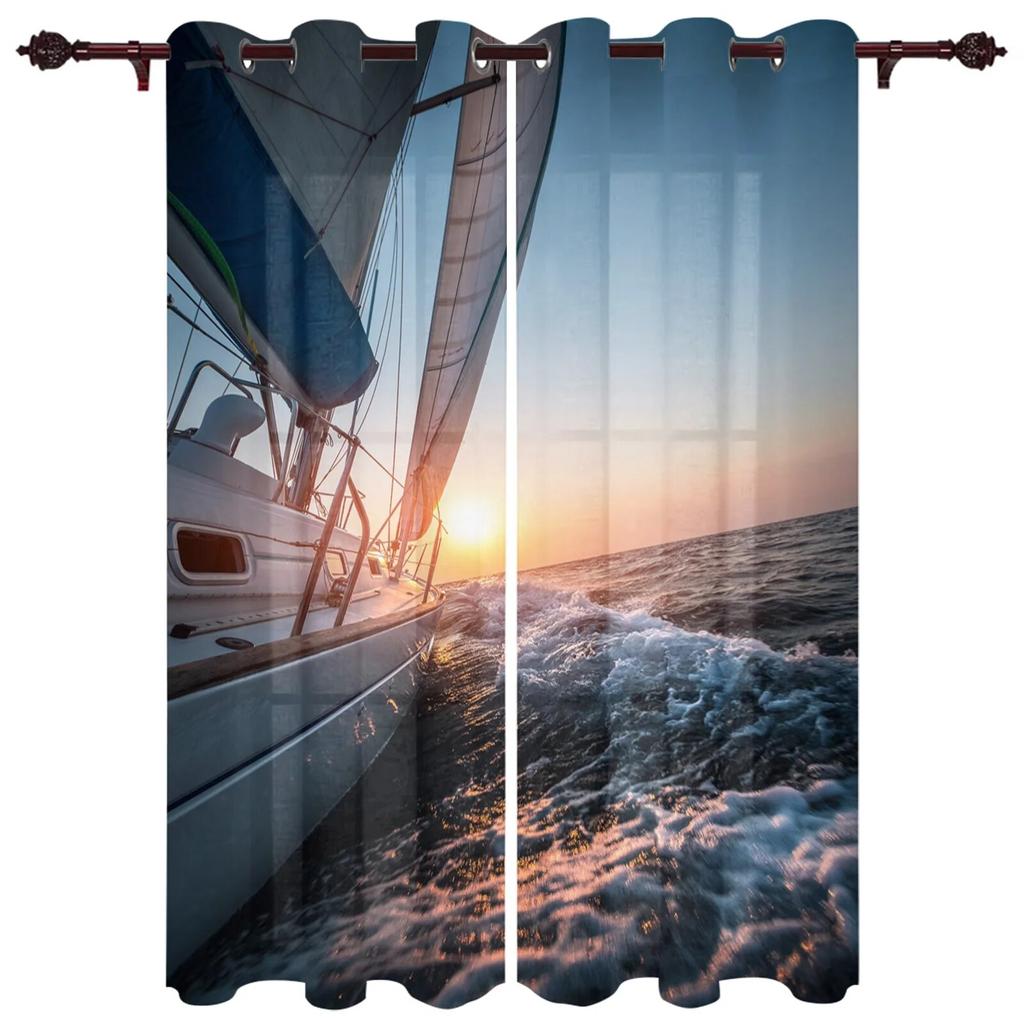 Blue Sea Water Wave Landscape Windows Curtains for Bedroom Modern Printing Blinds Curtain For Living Room Home Decor