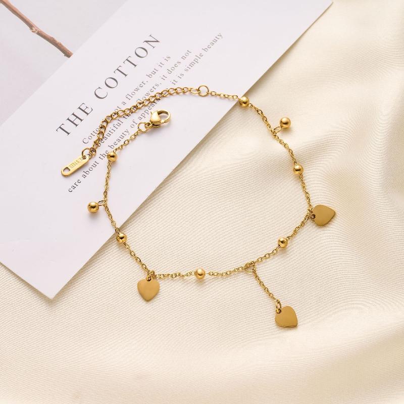 Cute Romance Gold Color Stainless Steel Lucky Heart Long Pendant Anklets For Women New Sexy Charm Summer Beach Foot Jewelry Gift