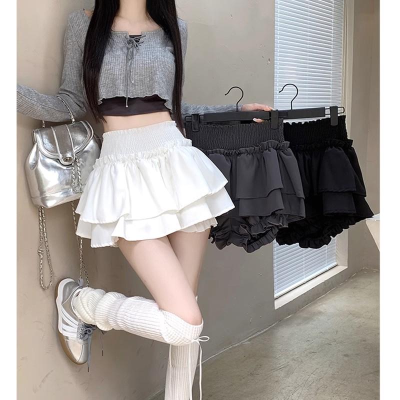 Women's High Waist A Line Skirt Shorts Tiered Ruffle Layered Mini Skirt Pants