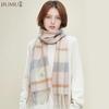 JIUMU Women's Winter Retro Plaid Wool Scarf