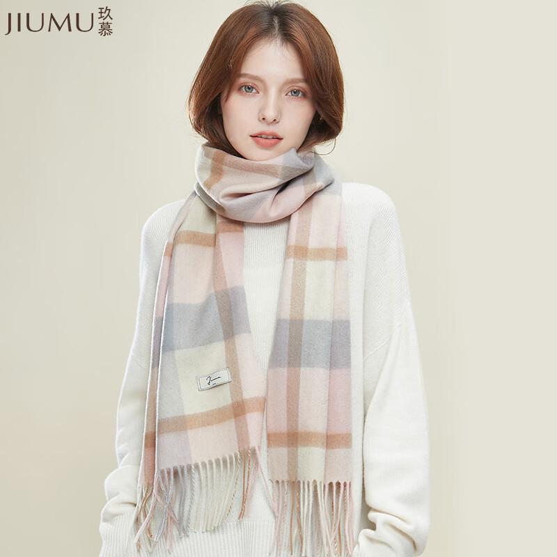 JIUMU Women's Winter Retro Plaid Wool Scarf