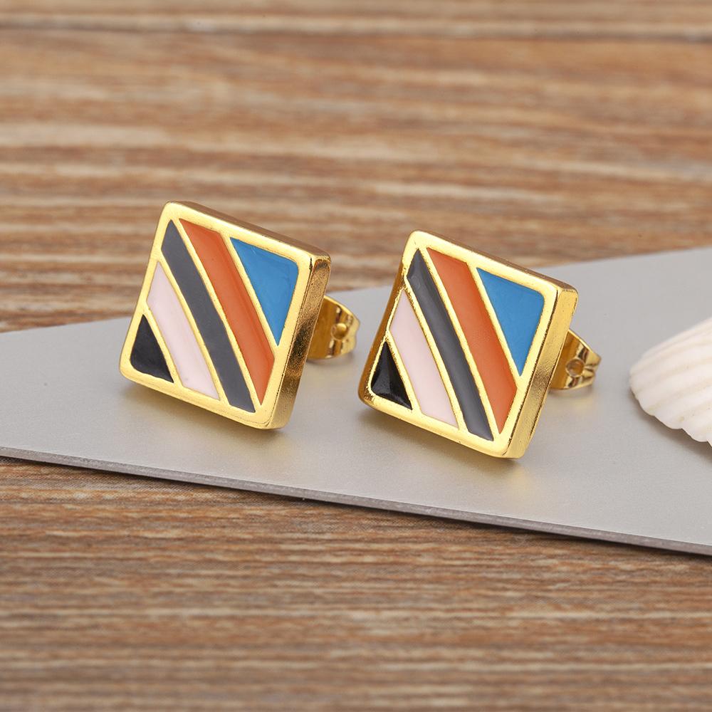 

Nidin Fashion Irregular Hexagon Square Stripe Zircon Charm Stud Earrings For Women Girls Daily Party Jewelry Accessories Gift
