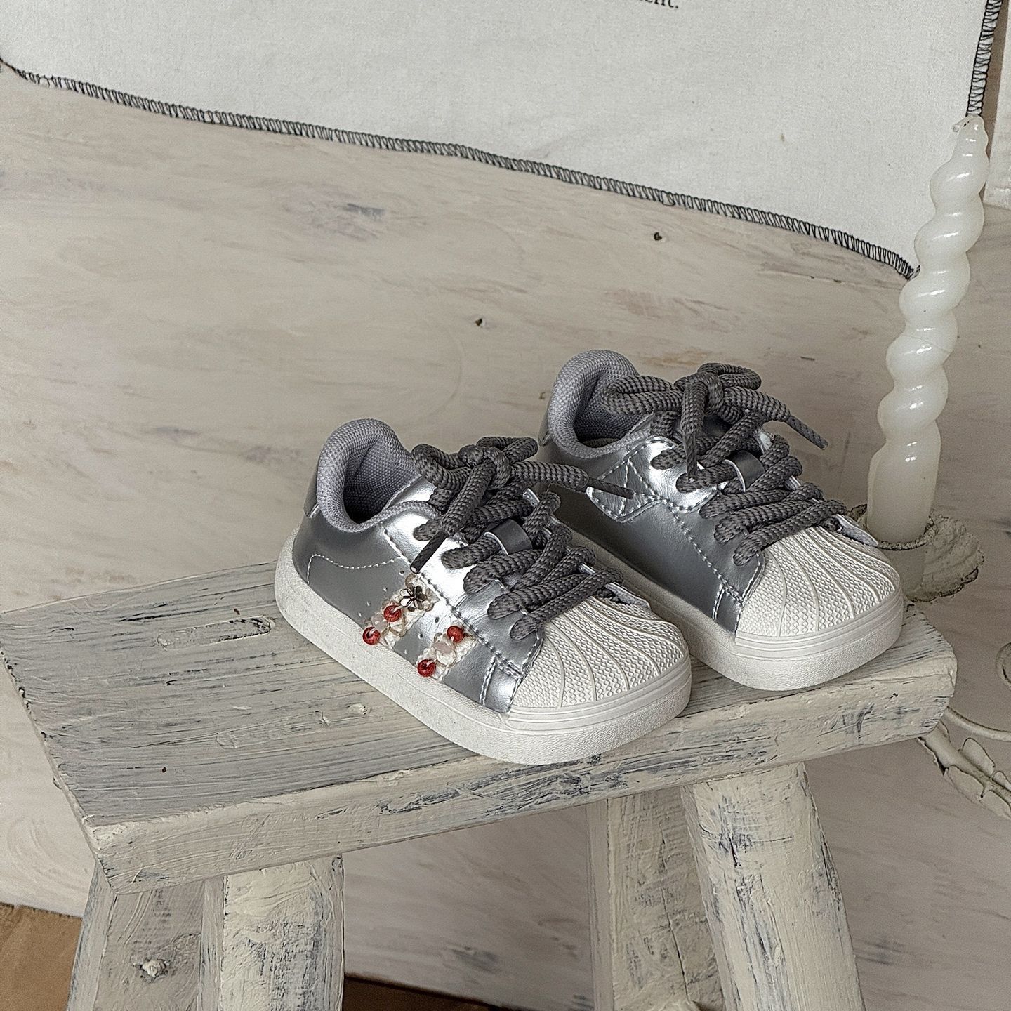 

Korean Children s Shell Toe Sneakers Spring and Autumn Boys and Girls Cartoon Sports Shoes Non-slip White Shoes 22