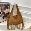 Solid Color Suede Handbag Tote Bag Underarm Packs Casual Tassel Shoulder Bag  Travel