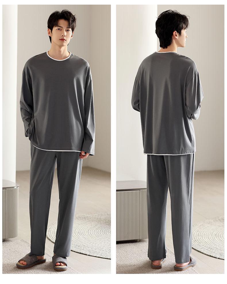 Men's Modal Long Sleeve Pajamas - Casual Spring/Autumn Wear, Teen & Plus Size