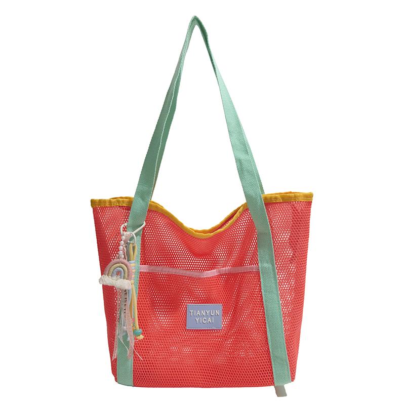 

Portable Mesh Handbag with Zipper Summer Shoulder Handbag Foldable Beach Accessories for Swimming Travel & Vacation Essentials красный
