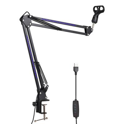 Microphone Stand Boom Arm with RGB Lighting 28 RGB LED Beads 4 Lighting Control Modes Adjustable