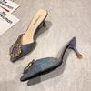 Slippers Women's Summer Wear Half Slippers Women's New Rhinestone High Heels Stiletto Bag Head Sandals Black