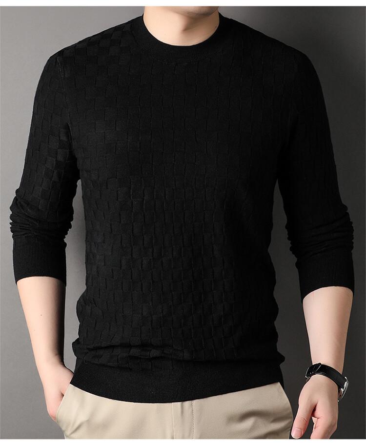 

Осенний вязаный свитер мужской повседневный круглый вырез средней теплоты премиум трендовый свитер мужская одежда 3XL чёрный