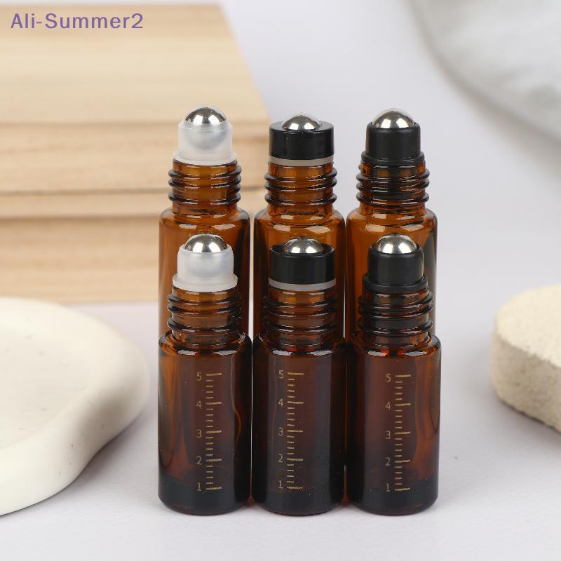 {Summer2} 5ml 10ml Amber Clear Glass Roll On Bottles Plastic Wood Grain Cap Sample Roller Ball Vials For Essential Oil Perfume