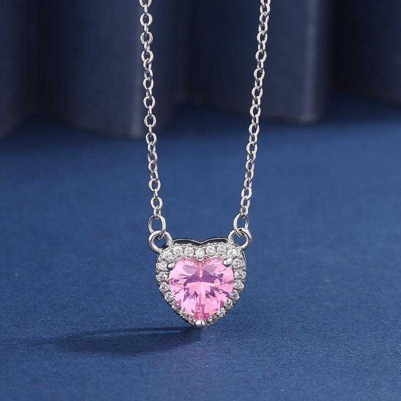 Simple Cubic Zirconia Love Jewelry Set Heart Shaped Necklace and Earrings Set Ins Fashion Accessories
