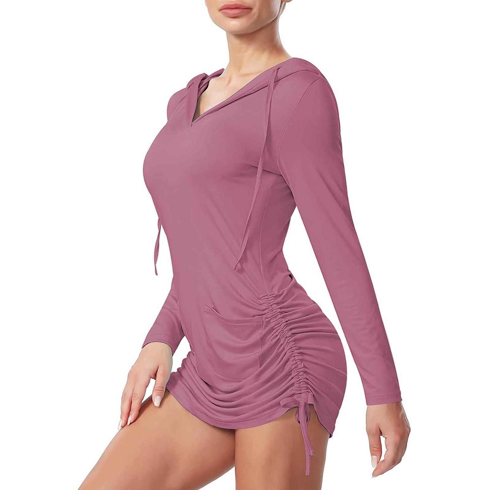 

Модное женское платье с круглым вырезом и солнцезащитным кремом с капюшоном и длинными рукавами XL красный