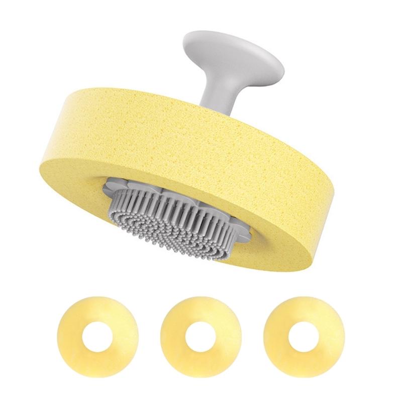 Silicone Dishwashing Brush Soft Flexible Handle with Suction Cup Storage and Detachable Sponges Kitchen Dish Scrubber серый