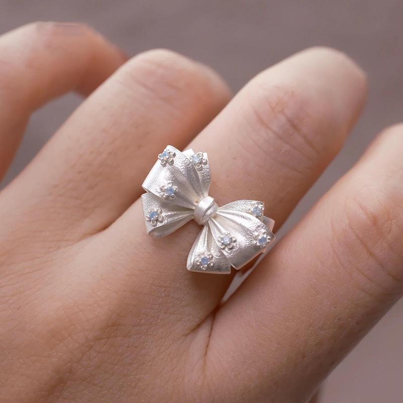 Bow French Cream White Ring Sweet Versatile Delicate Thousand Gold Wind Niche Open Index Finger Ring