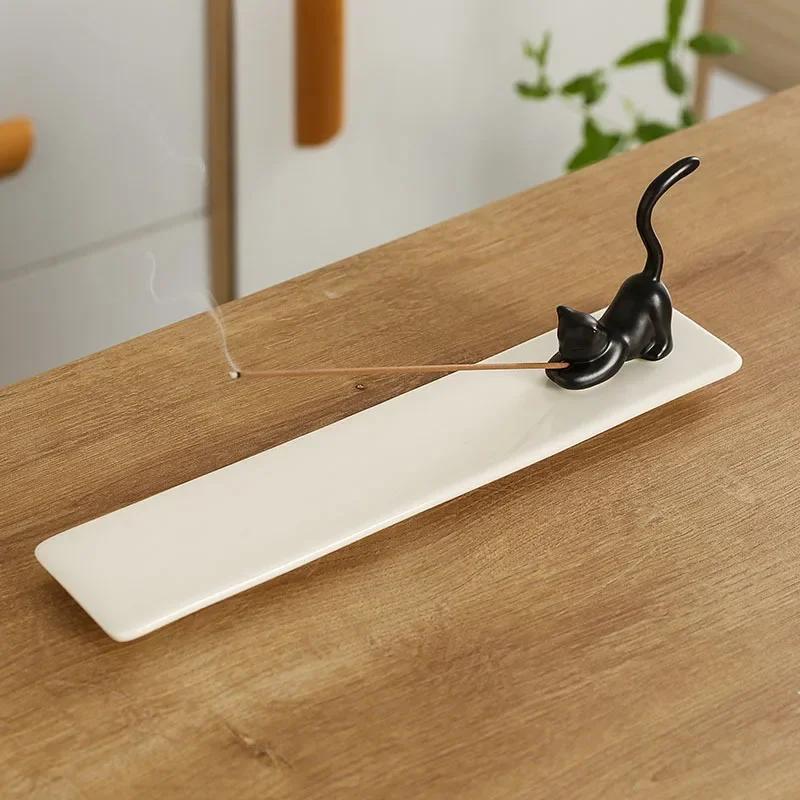1pc,Home Decor Incense Burner Cute Cat Lovely Rabbit Incense Stick Holder Ceramic Handicraft Girl Friend Gifts- Without Incense