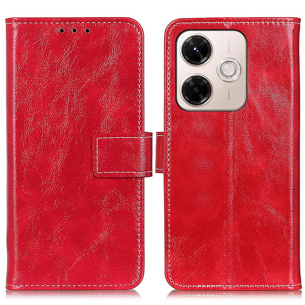 

For Xiaomi Redmi 13x 4G Case Wallet Leather Phone Cover Crazy Horse Texture Red