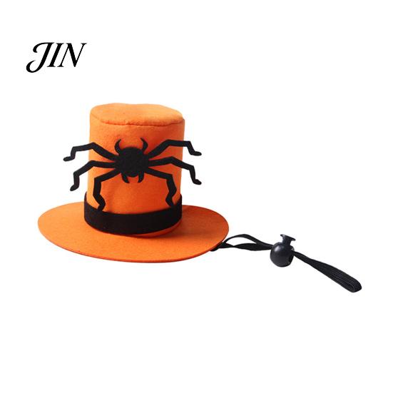 Halloween Pet Costume Accessory Cat Top Hat, Orange Dog Hat with Adjustable Strap, Comfortable Black Spider for Small Dogs Festive Party