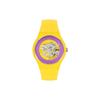 Neue Gent-Serie Quarzuhr Gelbe Zirkus-Unisex-Uhr 41mm Lila Zifferblatt Kunststoffgehäuse Silikonarmband Unisex-Uhren SO29J100