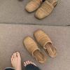 Fashion 2025 Summer New Block Heel Shallow Mouth Straw Bao Tou Back Empty Sandals Women's Shoes One Strap Low Heel Shoes