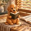 Reading Dog Decor Figurine, Cute Book Loving Puppy Sculpture for Bookshelf Nook Desk, Gift and Lovers Statue