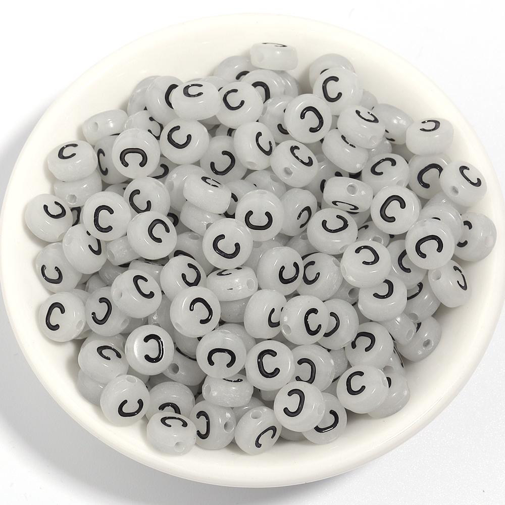 100pcs 7mm Acrylic Luminous Beads Flat Round Alphabet Loose Spacer Beads For Jewelry Making DIY Bracelets Necklace Accessories
