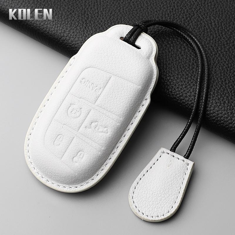 Skórzany Pokrowiec Etui na Kluczyk Samochodowy do Jeep Renegade Compass Grand Cherokee do Chrysler 300C Wrangler Dodge Uchwyt Ochronny na Kluczyk