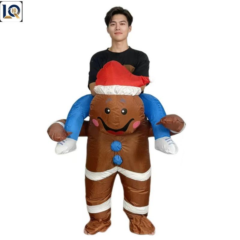 Inflatable Christmas Reindeer Riding Dinosaur Costume - Funny Holiday Party Santa Claus Hug