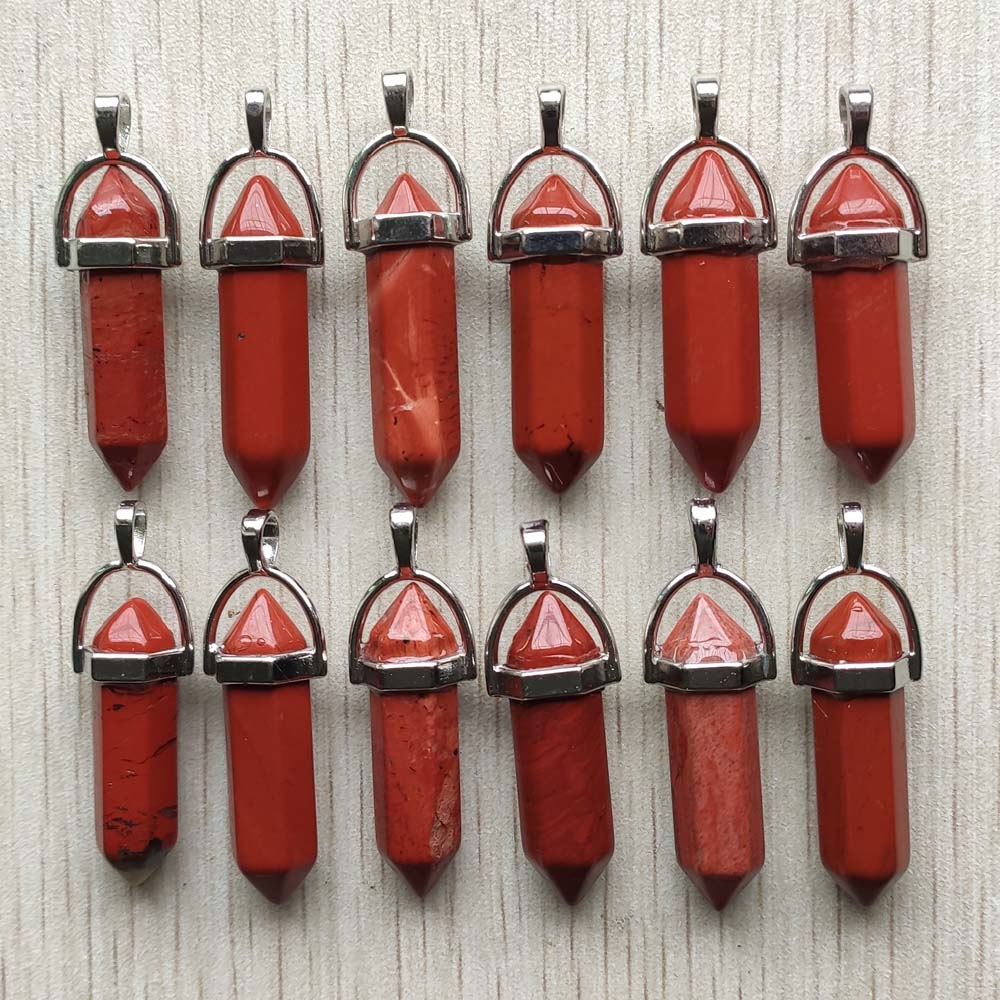 Natural stone quartz aventurine lapis crystal hexagonal pillar Pendants for Jewelry accessories 12pcs