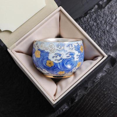 Ceșcuță de ceai aurită din argint sterling și ceramică - Stil Kung Fu Cupă de degustare pentru maestru Cadou de afaceri