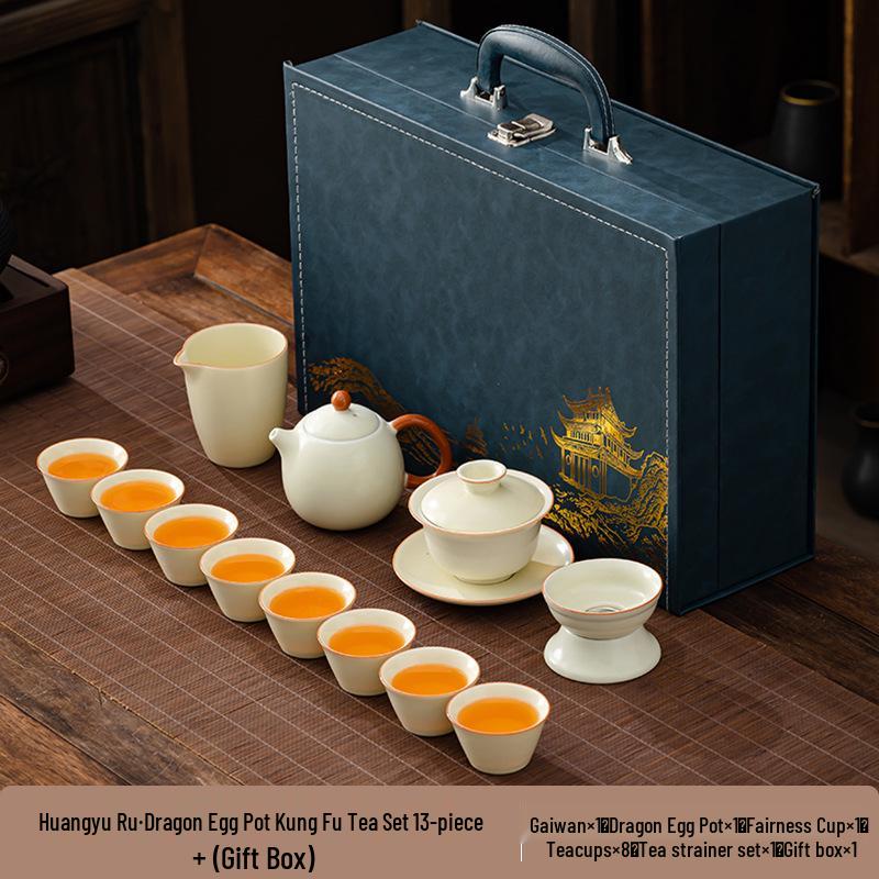Elegant Ru Kiln Tea Set for Home or Office - Customizable with Logo, Perfect for Gifts