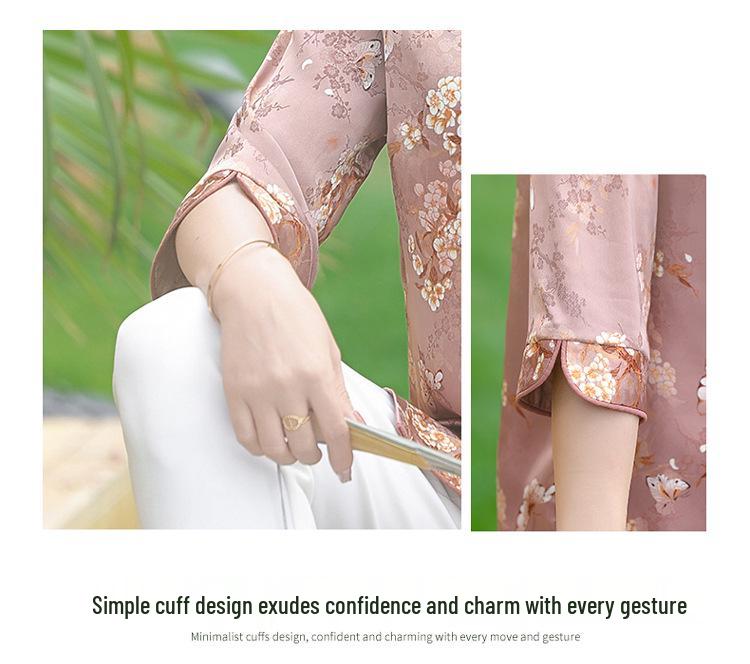 High-Quality Silk Tang Suit Shirt for Women - Summer Mid-Sleeve Plus Size Top for Middle-Aged and Seniors
