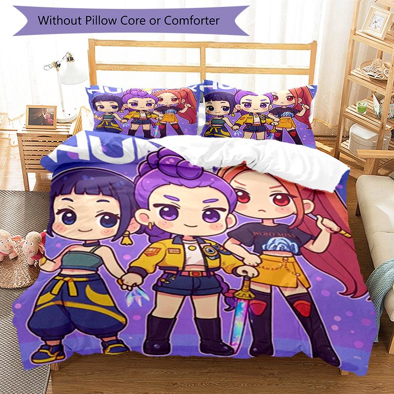 3pcs KPop Demon Hunters Bedding Set Duvet Cover Closure Includes 1 Duvet Cover & 2 Pillowcases, Soft and Comfortable for All Seasons.