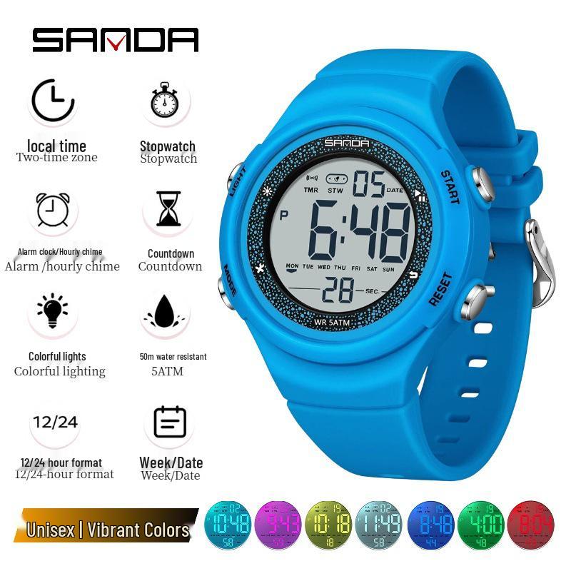 Sanda Multi-Function Waterproof Sport Watch with Alarm & Seven-Color Luminous Display