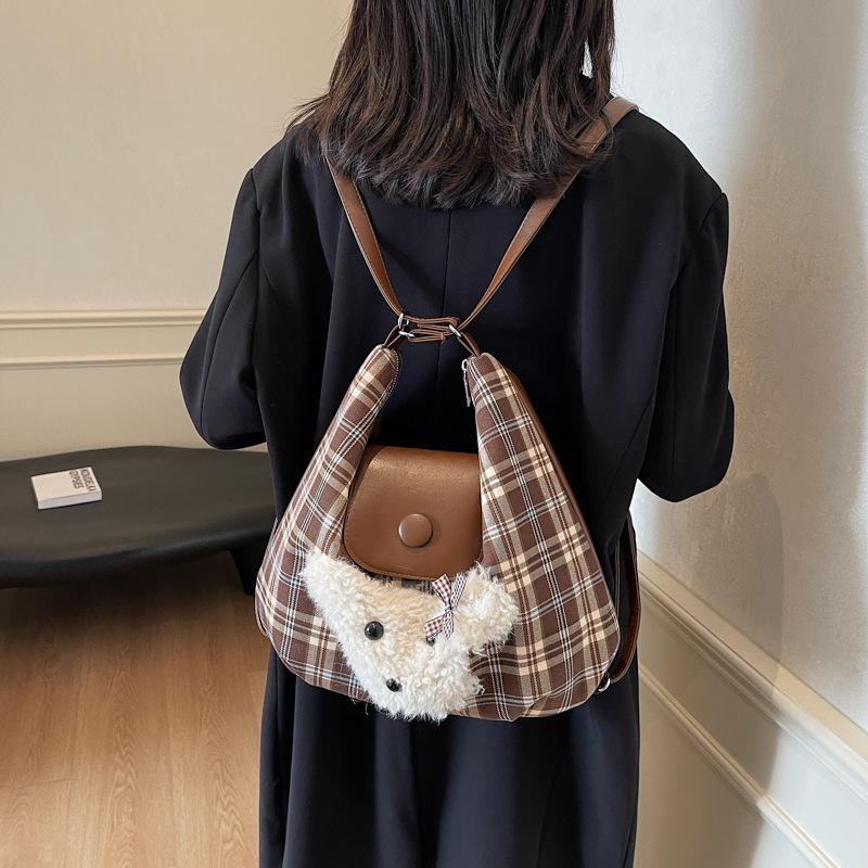 Commuter Large Capacity Plaid Bag Female Popular Wax Sausage Dog Backpack Shoulder Messenger Bag Tote Bag
