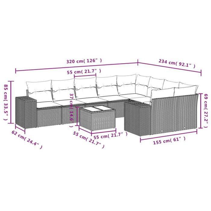 VidaXL Garden Lounge Set with Cushions 10 Pcs, Patio Sofas, Patio Furniture Set, Outdoor Furniture, Beige 3223048