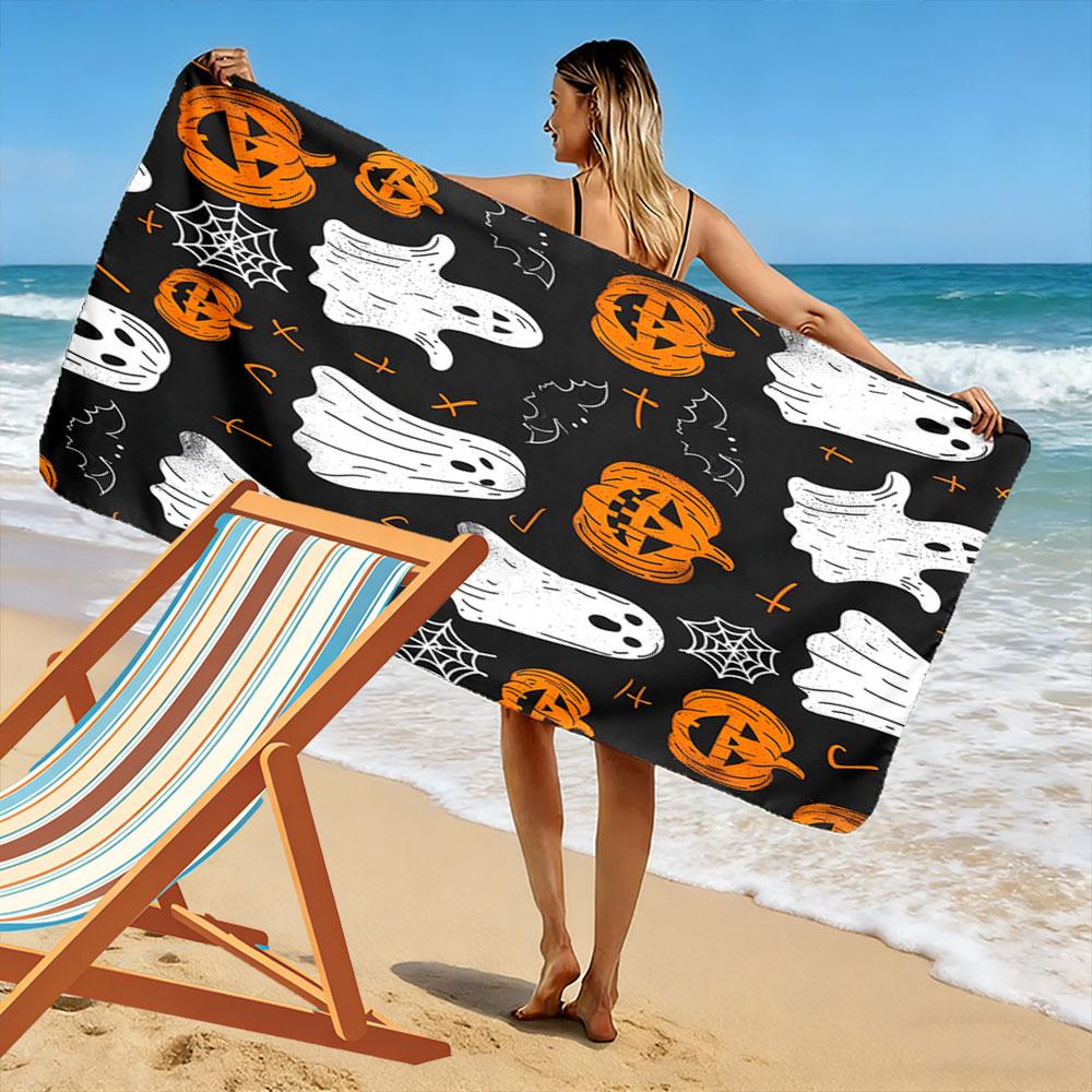 Ghostly pumpkins dance joyfully Print beach towel, quick drying, suitable for travel, outdoor sports, jogging, the beach and swimming, gift