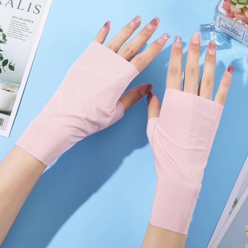 Pro Uv Protection Gloves For Nail Art Gel Nail Lamp Sunscreen Gloves Fingerless Hand Sun Care Thin Cool Ice Silk Silky Sun Glove