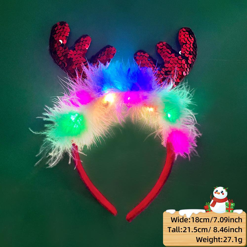 Unique And Colorful Christmas Antler Headband With Soft Plush And Lights For Creative Outfits Party