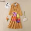 ZANZEA Women Turn Down Collar Loose Casual Long Sleeve Print Shirt Dress