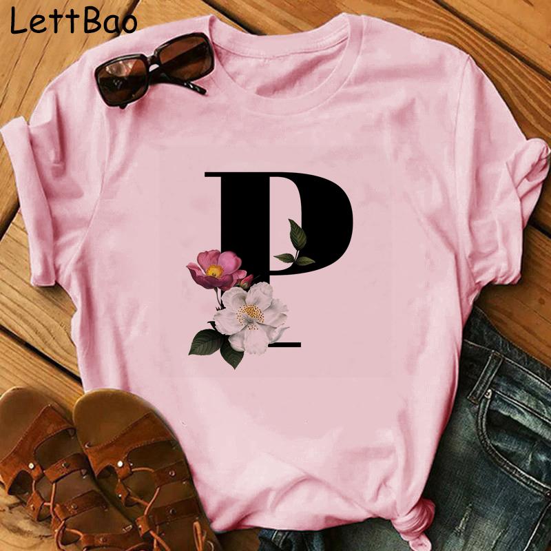 Elegant Vouge Flower Letter Print Women T Sihrt Fashion Comfortable Casaul T Shirt For Women Female