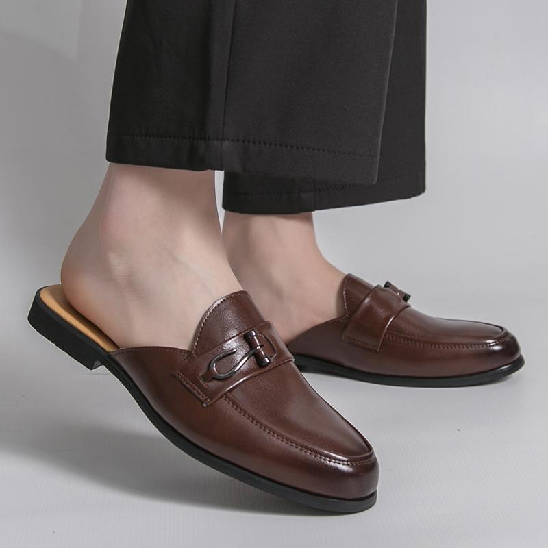 Plus Size 38-46 Comfortable Backless Mule Slippers Lightweight Open-Back Casual Shoes For Man Leather Sneakers Slides Sandals