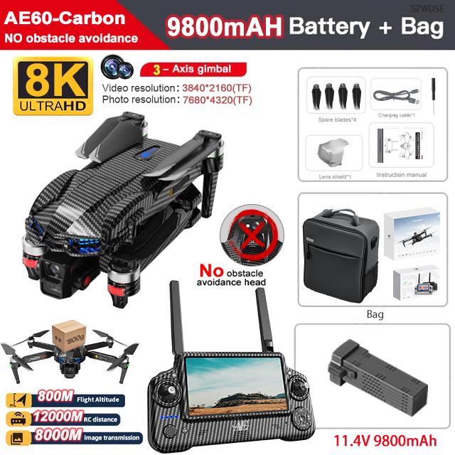 AE60 GPS Drone 8K Professional HD Camera 3-Axis Gimbal Brushless 12KM Obstacle Avoidance Large Screen FPV Fishing Airdrop Drones