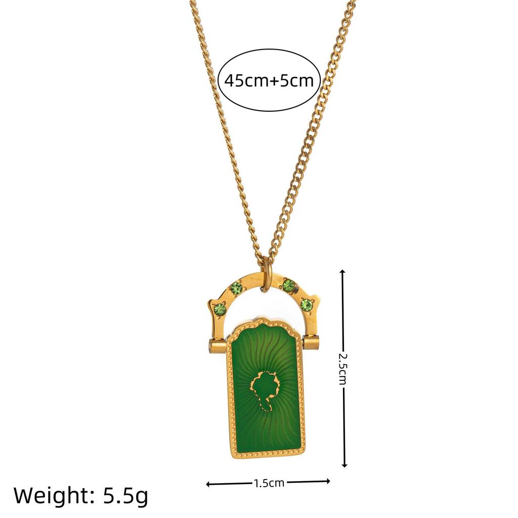 18K Gold Plated Tarot Card & Four-Leaf Clover Rotatable Necklace