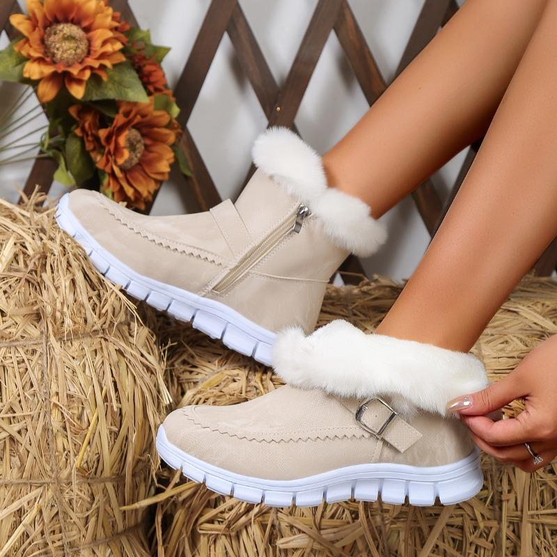 Snow Boots Women's Short Tube Fleece Thickened Martin Boots New Winter Belt Buckle Short Boots Warm Fluffy Cotton Shoes
